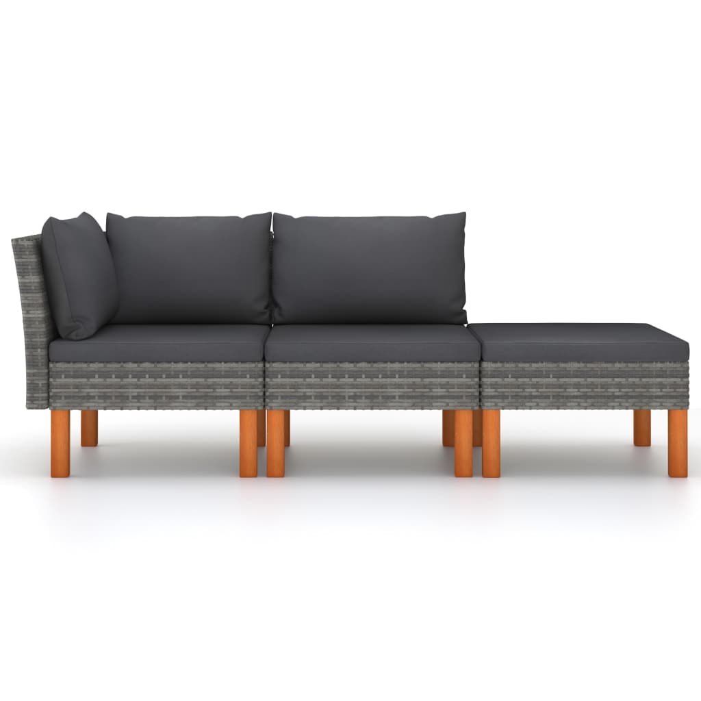 Set muebles de jardín 3 pzas ratán sintético madera eucalipto