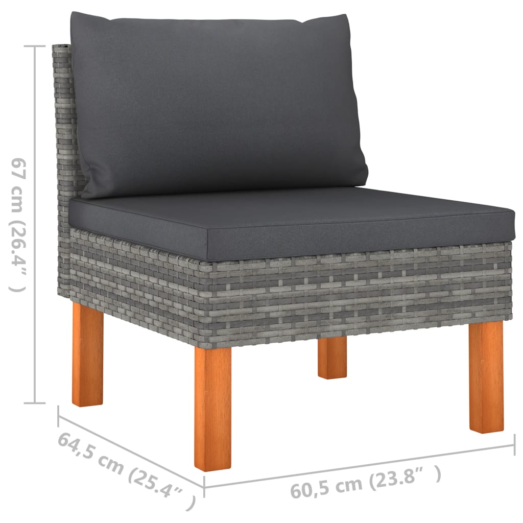 Set muebles de jardín 3 pzas ratán sintético madera eucalipto