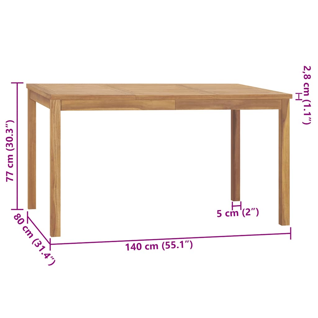 Mesa de comedor de jardín madera maciza de teca 140x80x77 cm