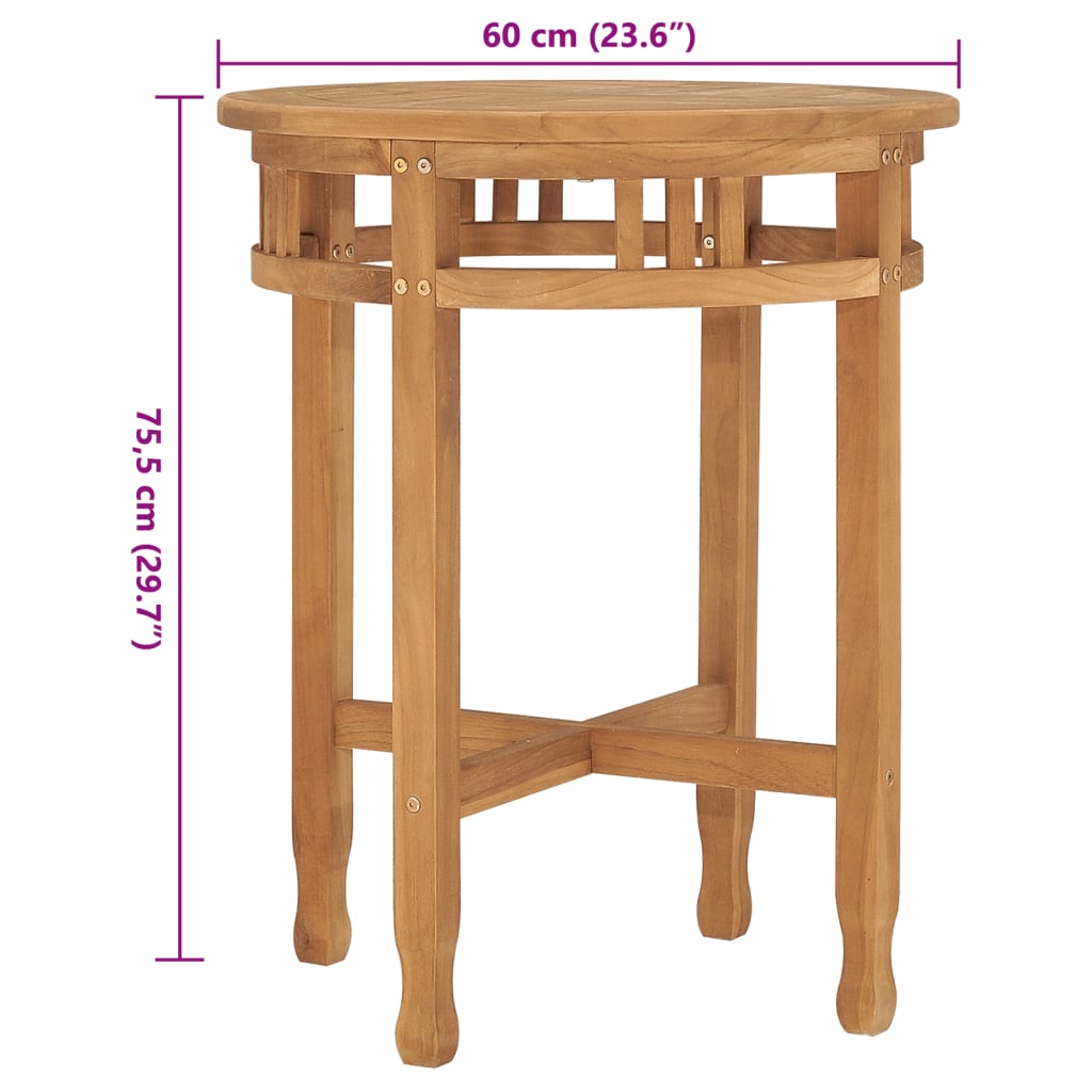 Mesa de bistró de madera maciza de teca Ø60x75,5 cm