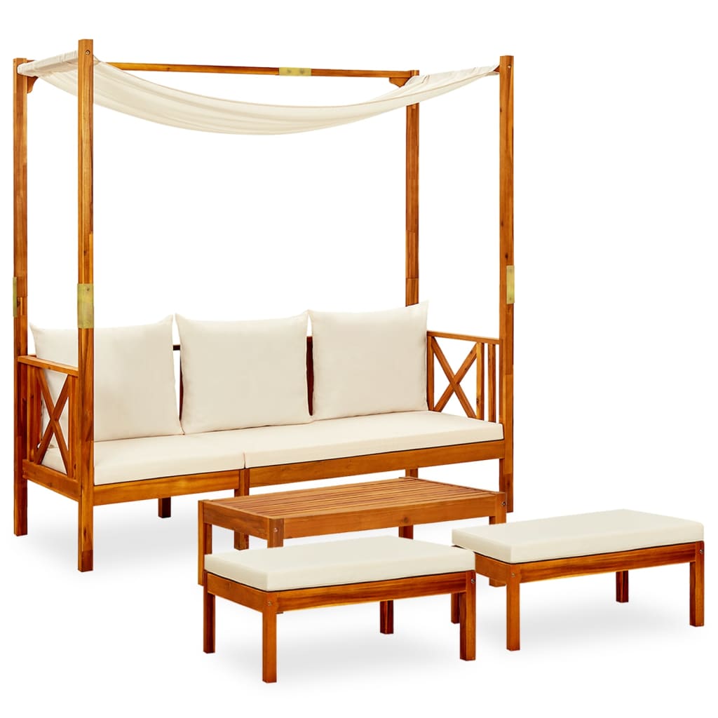 Banco de jardín con mesa y reposapiés madera de acacia maciza
