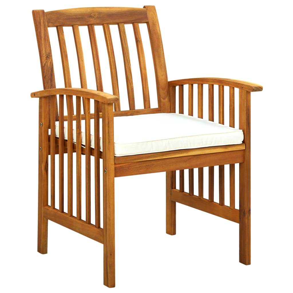 Set comedor de jardín 3 pzas y cojines madera maciza de acacia