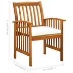 Set comedor de jardín 3 pzas y cojines madera maciza de acacia