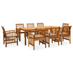 Set comedor de jardín 9 pzas y cojines madera maciza de acacia