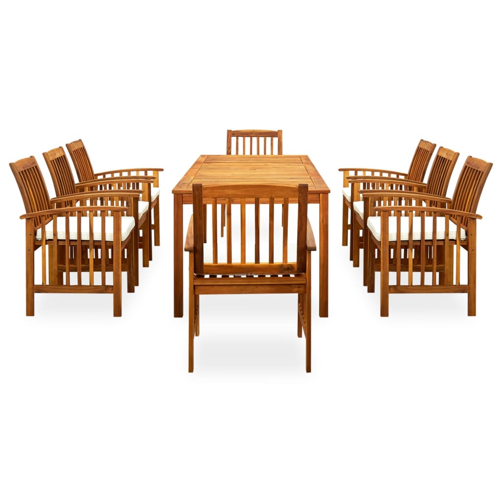 Set comedor de jardín 9 pzas y cojines madera maciza de acacia