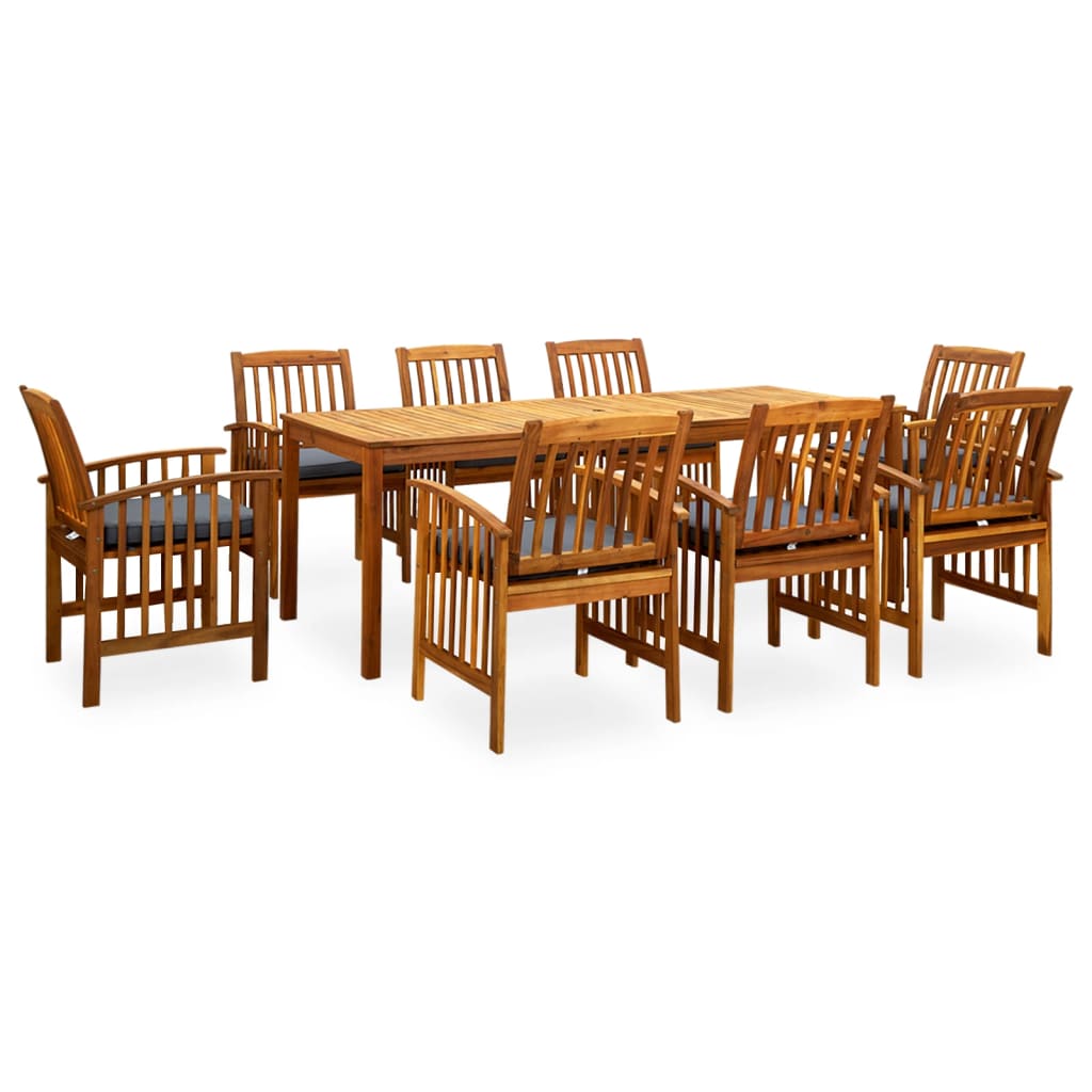 Set comedor de jardín 9 pzas y cojines madera maciza de acacia