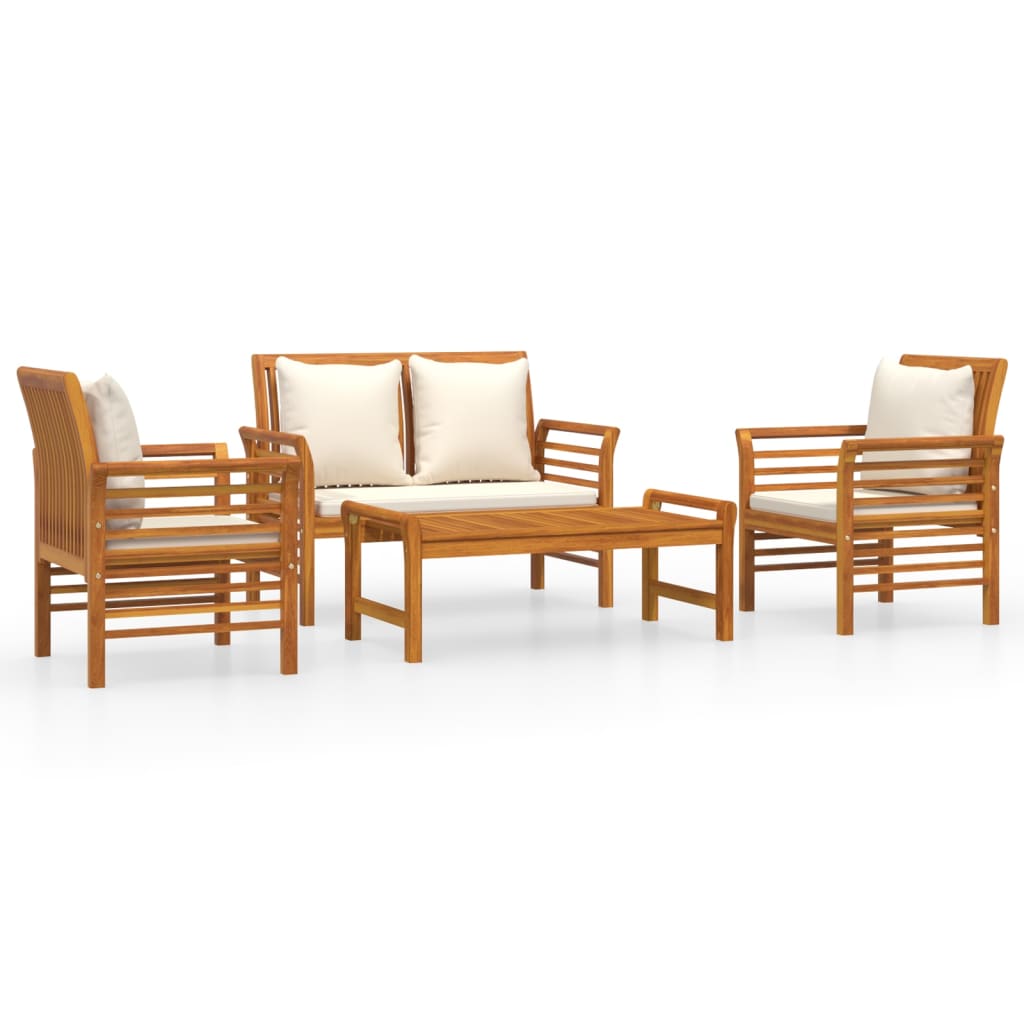 Set de muebles de jardín 4 pzs y cojines madera maciza acacia