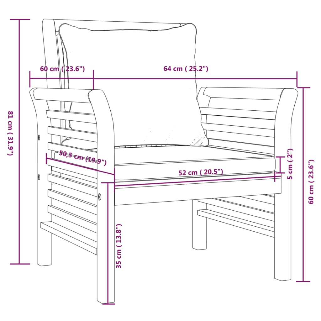Set de muebles de jardín 4 pzs y cojines madera maciza acacia