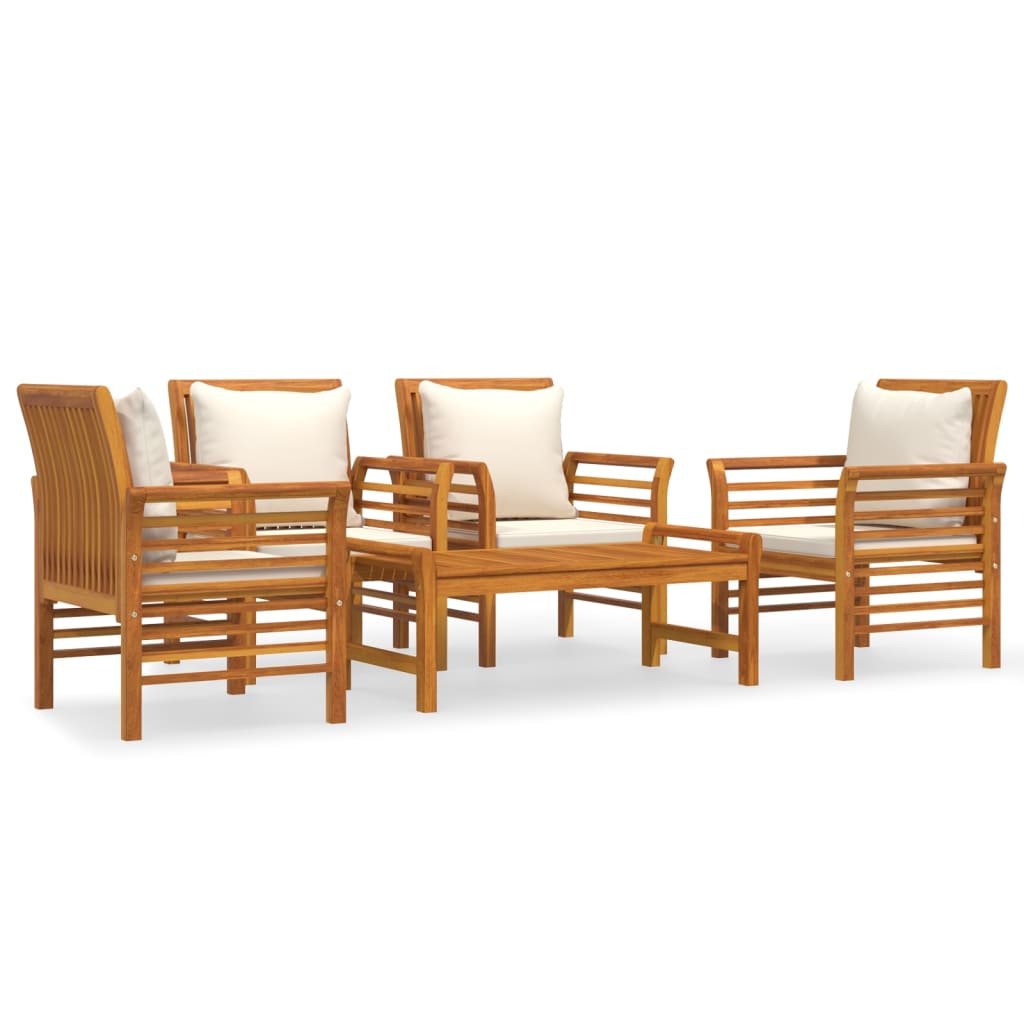 Juego de muebles jardín 5 pzas con cojines madera maciza acacia