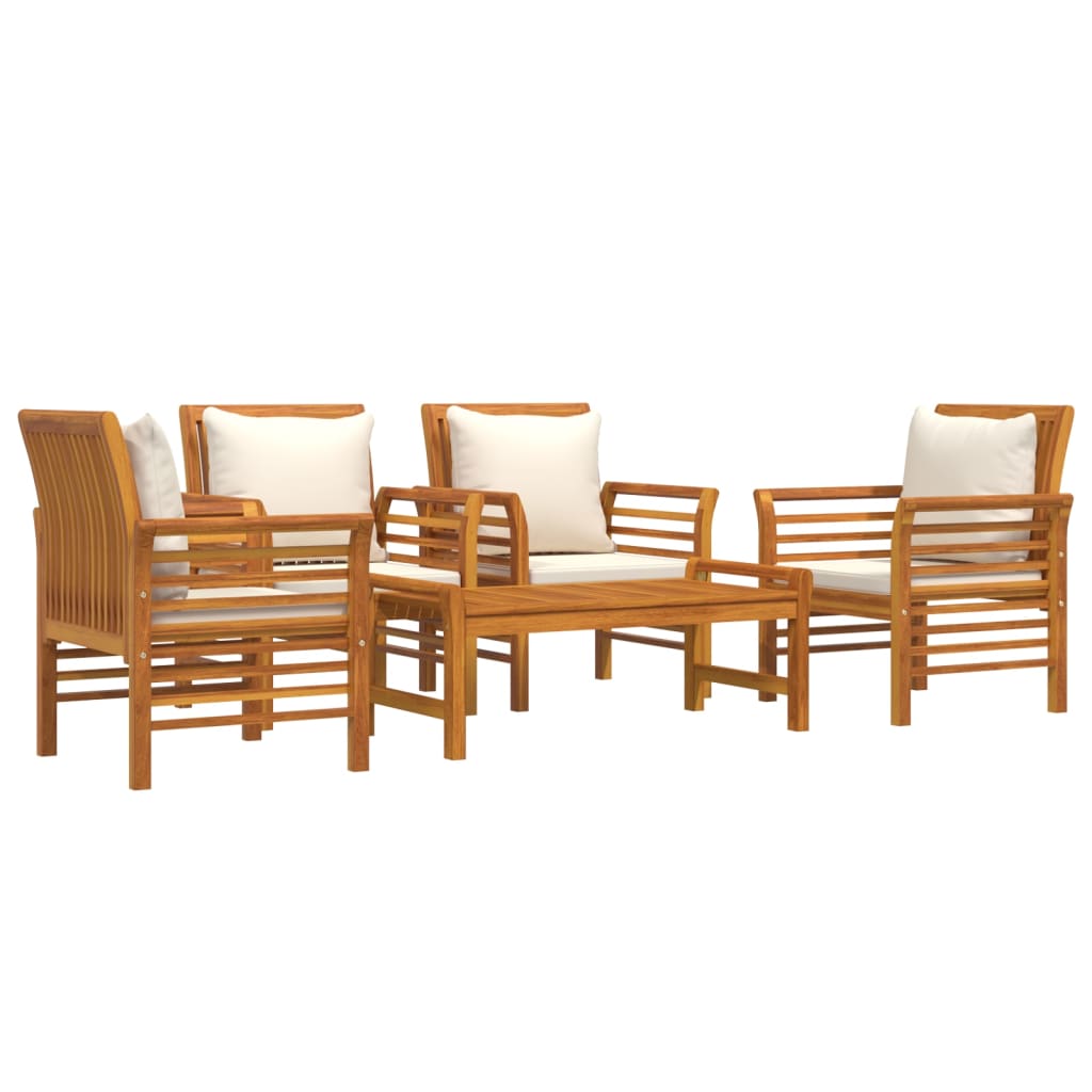 Juego de muebles jardín 5 pzas con cojines madera maciza acacia