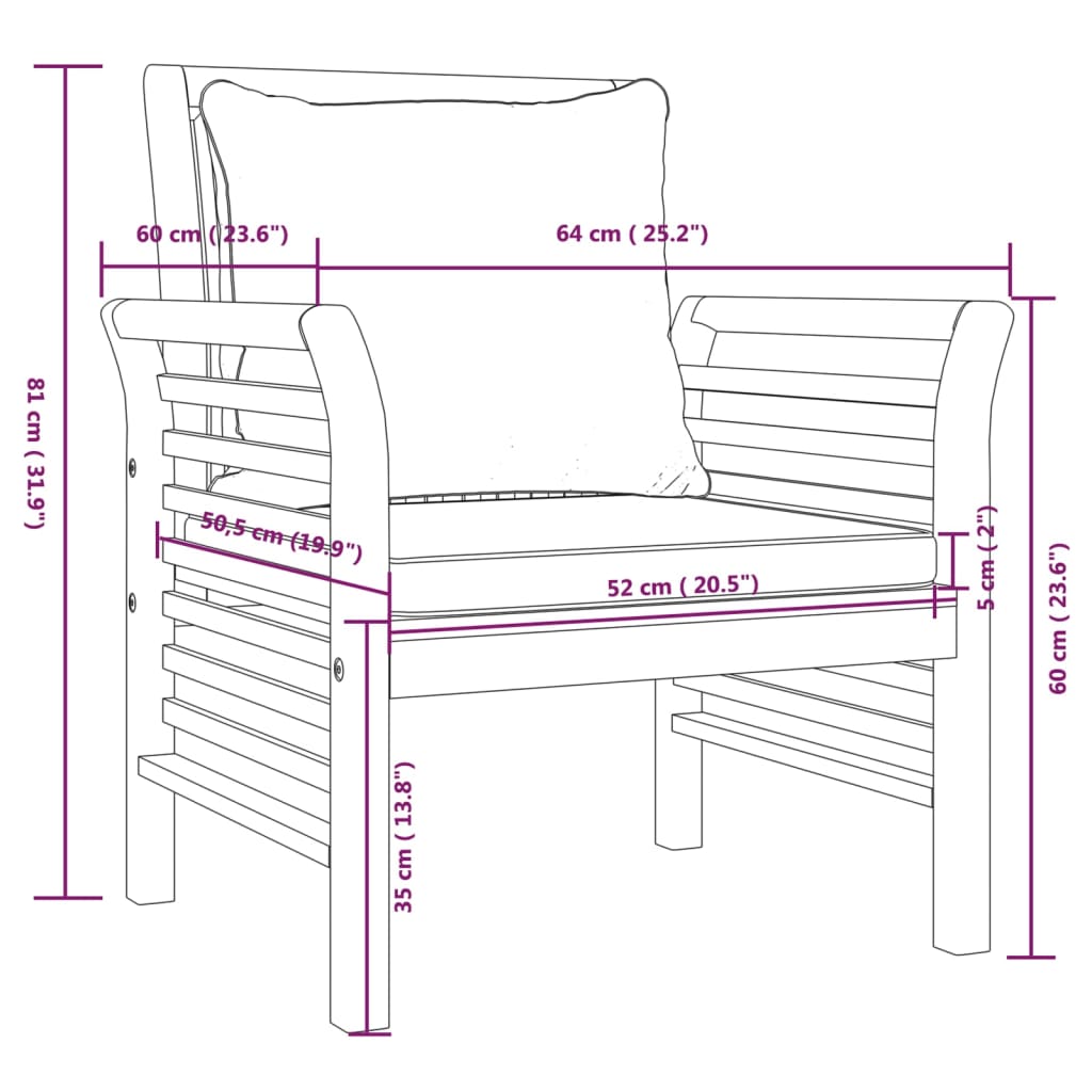 Juego de muebles jardín 5 pzas con cojines madera maciza acacia