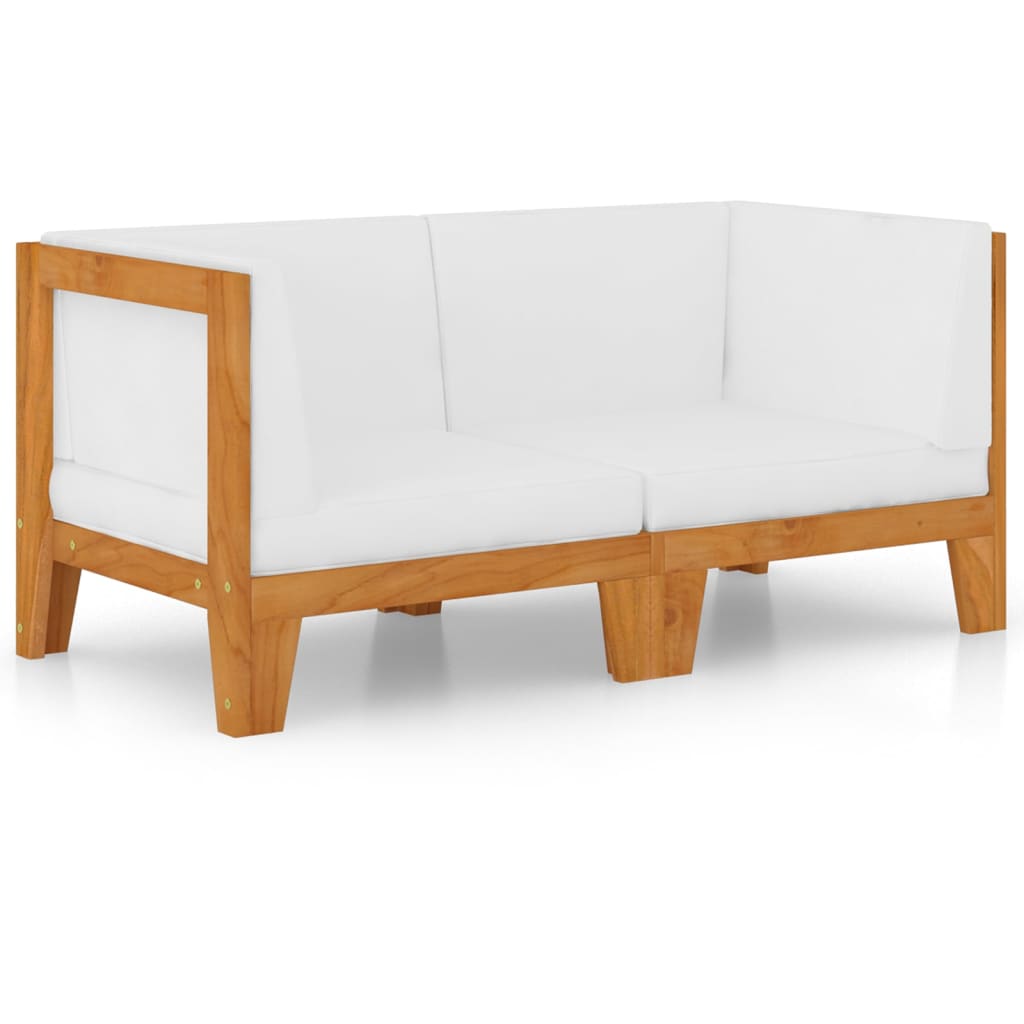 Sofá 2 plazas y cojines blanco crema madera maciza de acacia