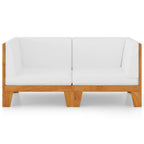 Sofá 2 plazas y cojines blanco crema madera maciza de acacia