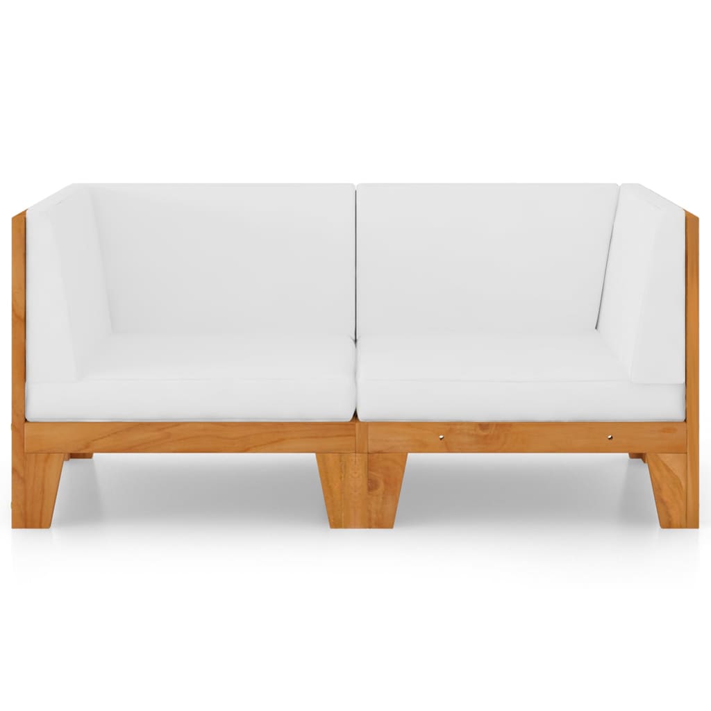 Sofá 2 plazas y cojines blanco crema madera maciza de acacia