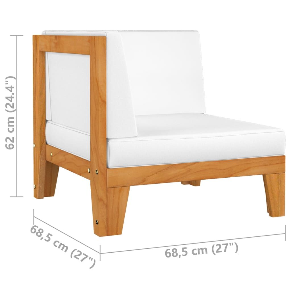 Sofá 2 plazas y cojines blanco crema madera maciza de acacia