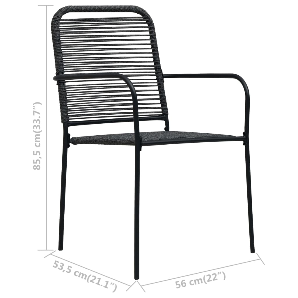 Set de comedor de jardín 3 pzas cuerda de algodón y acero negro