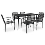 Set de comedor de jardín 7 pzas cuerda de algodón y acero negro