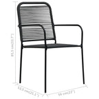 Set de comedor de jardín 7 pzas cuerda de algodón y acero negro