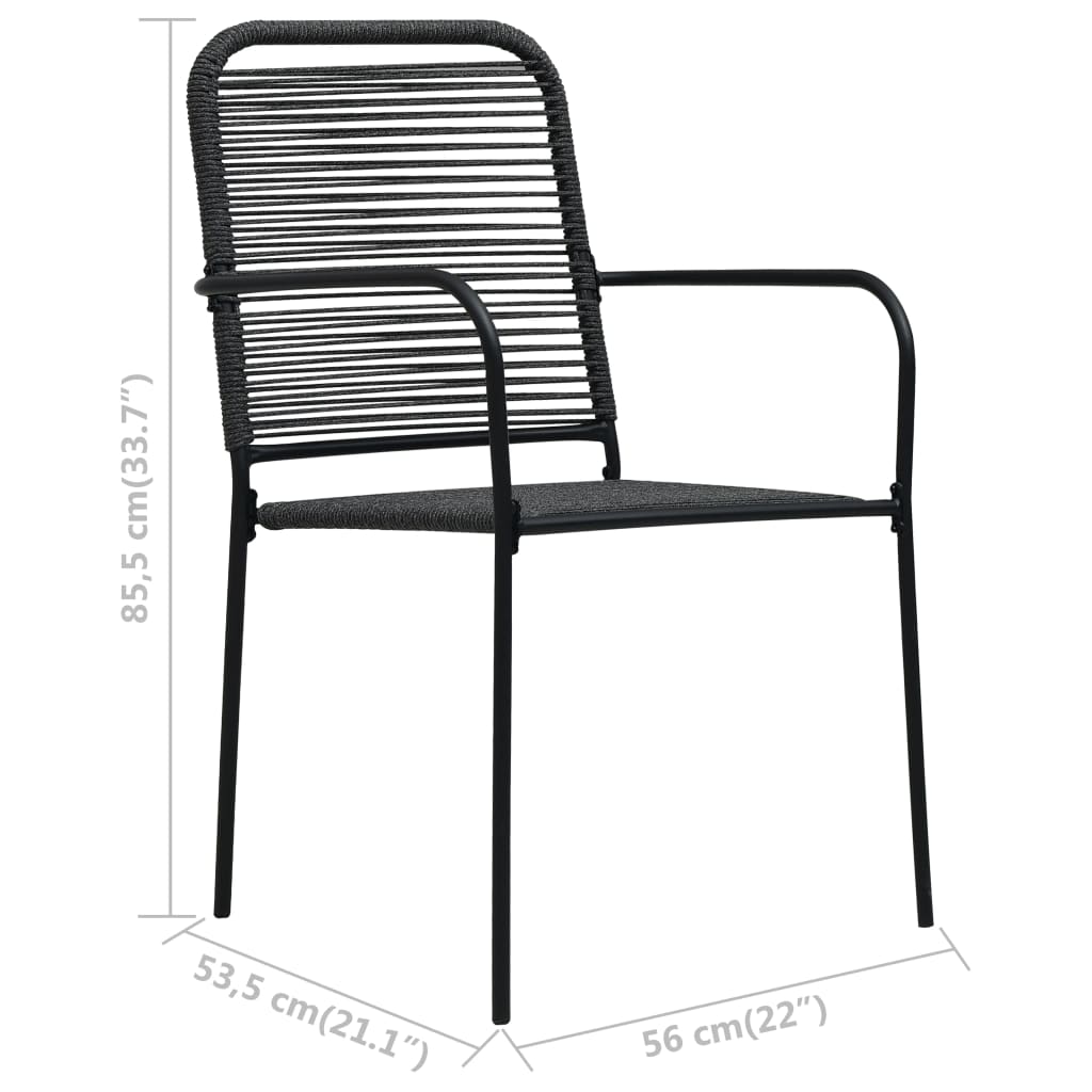 Set de comedor de jardín 7 pzas cuerda de algodón y acero negro