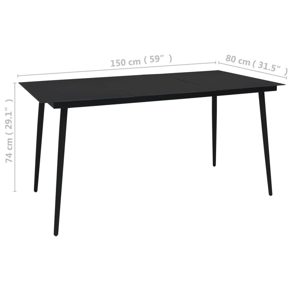 Set de comedor de jardín 7 pzas cuerda de algodón y acero negro