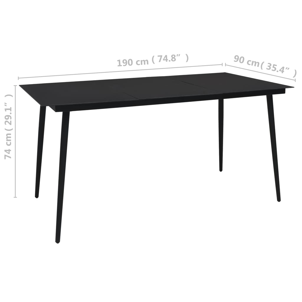 Set de comedor de jardín 9 pzas cuerda de algodón y acero negro