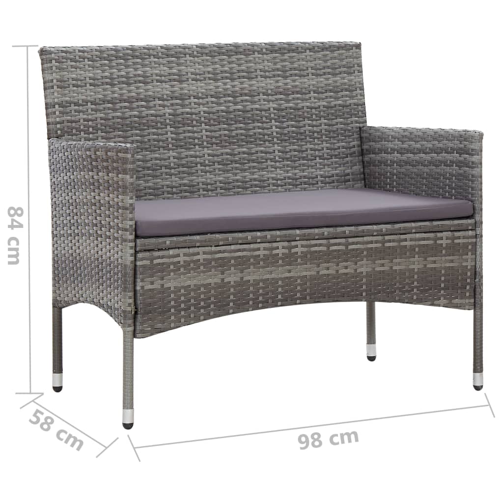 Set muebles de jardín 2 piezas con cojín ratán sintético gris