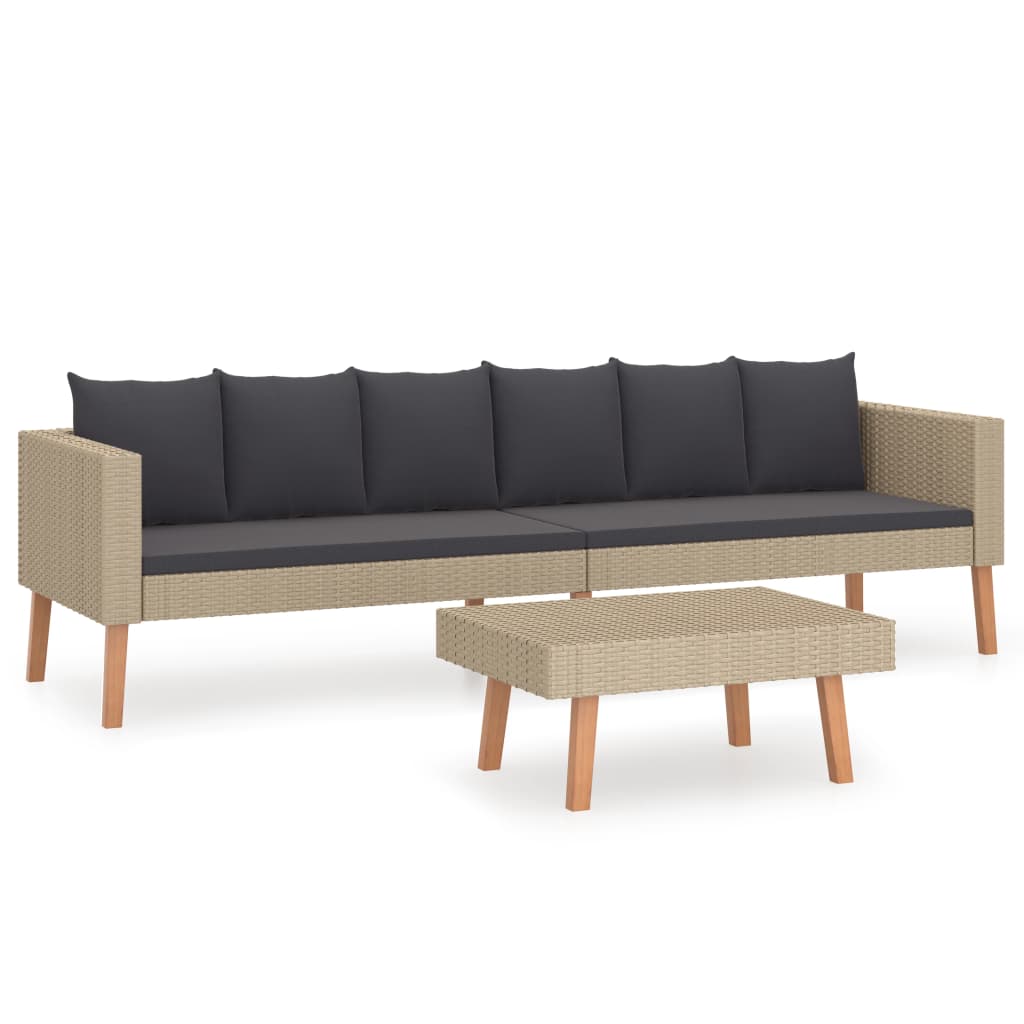 Set de muebles de jardín 2 pzas y cojines ratán sintético beige