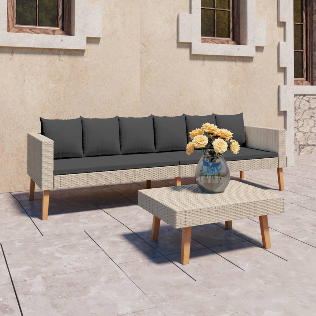 Conjunto de móveis de jardim 2 peças e almofadas rotim sintético bege