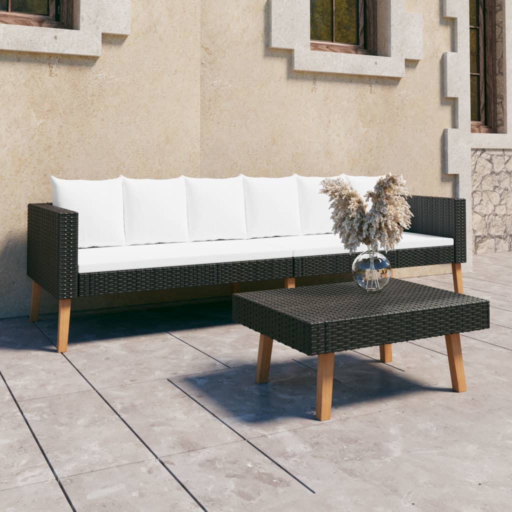 Set de muebles de jardín 2 pzas y cojines ratán sintético beige