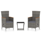 Set de muebles de jardín 3 pzas y cojines ratán sintético gris