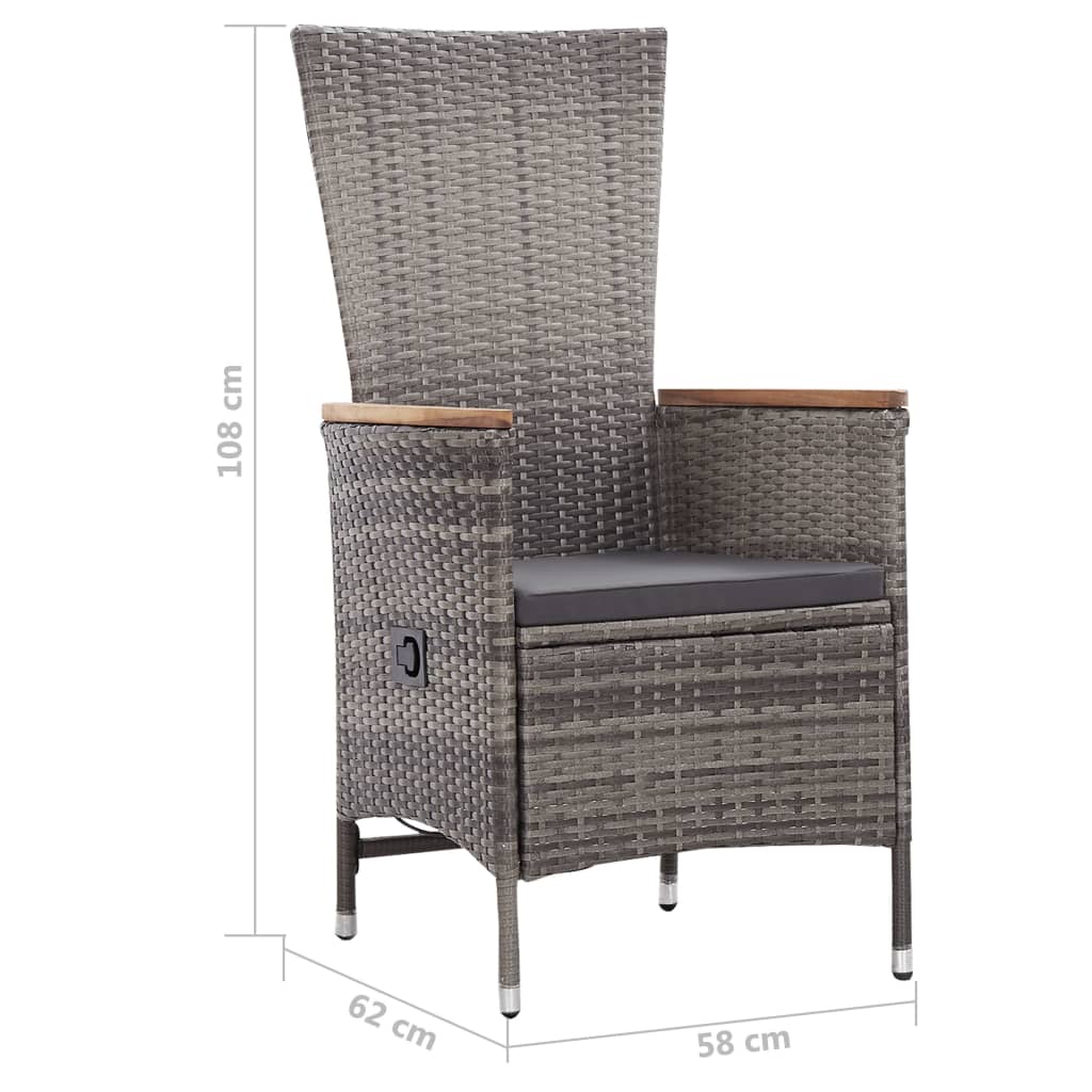 Set de muebles de jardín 3 pzas y cojines ratán sintético gris