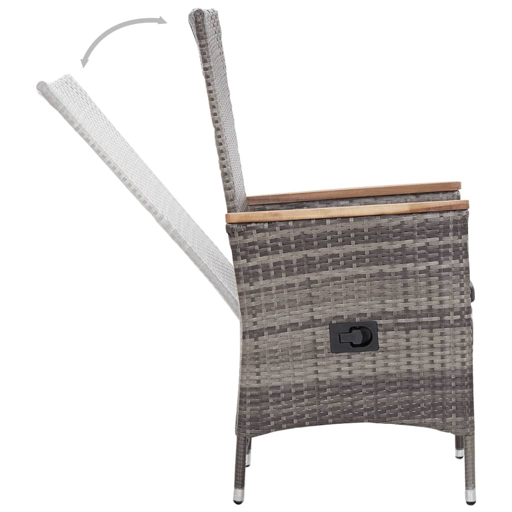 Set de muebles de jardín 3 pzas y cojines ratán sintético gris