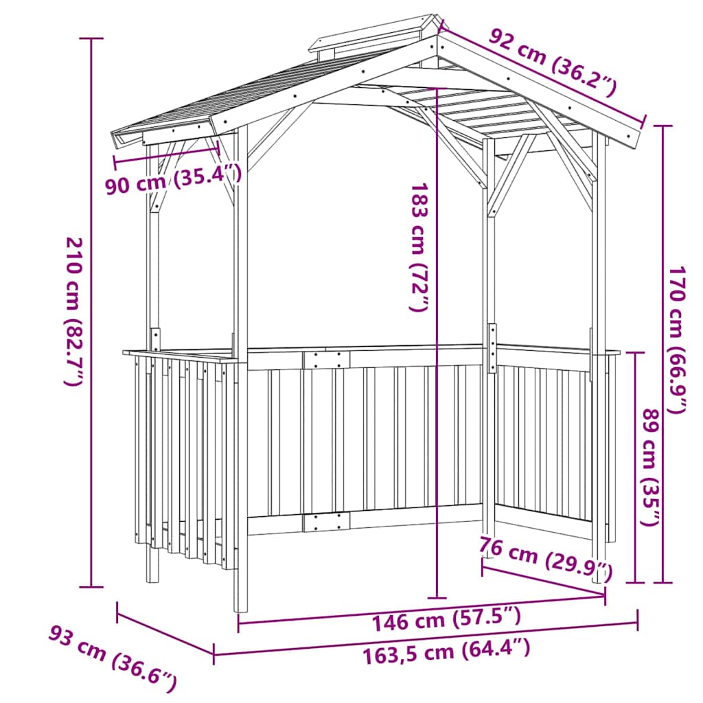 Cobertizo de barbacoa madera pino impregnada 163,5x93x210 cm