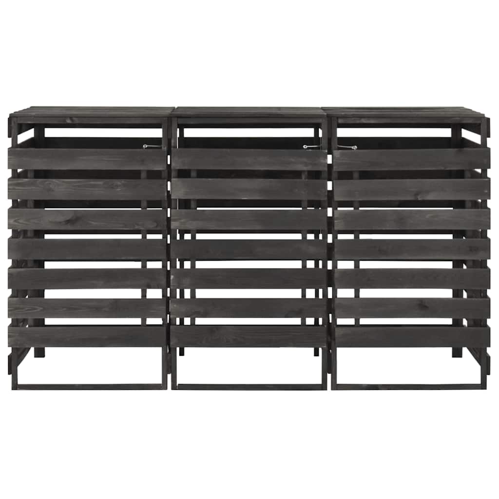 Cobertizo triple cubos basura madera pino pintada 210x75x121cm