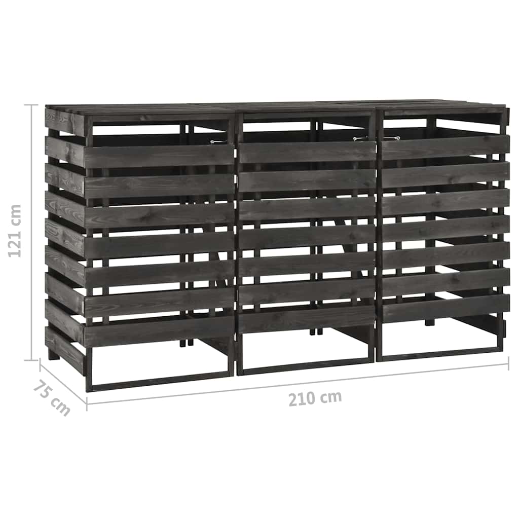Cobertizo triple cubos basura madera pino pintada 210x75x121cm