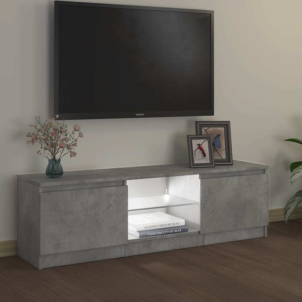 Mueble de TV con luces LED gris hormigón 120x30x36 cm
