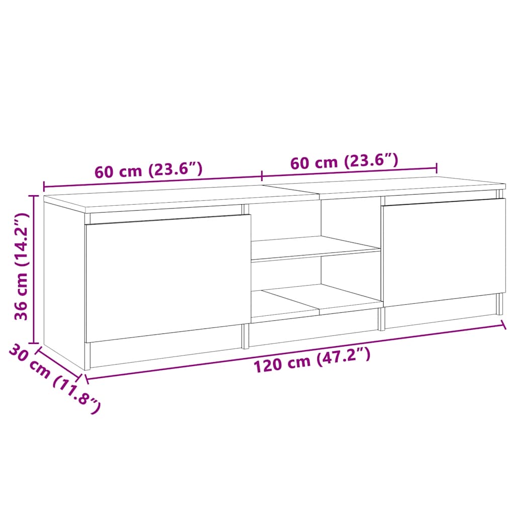 Mueble de TV con luces LED gris hormigón 120x30x36 cm