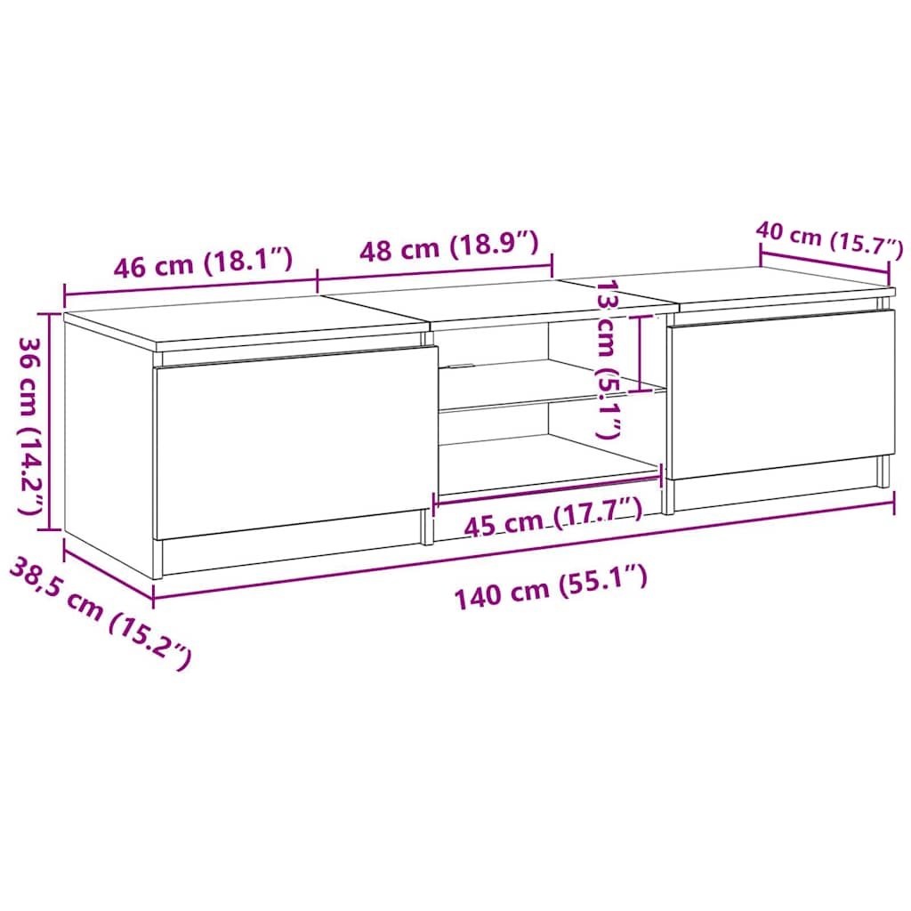 Mueble para TV con luces LED blanco 140x40x36 cm