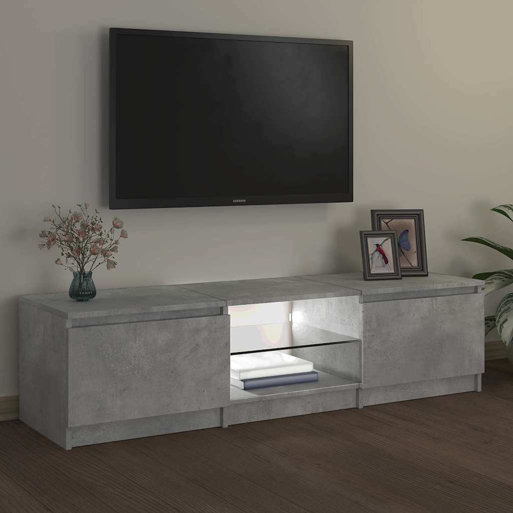 Mueble de TV con luces LED gris hormigón 140x40x36 cm