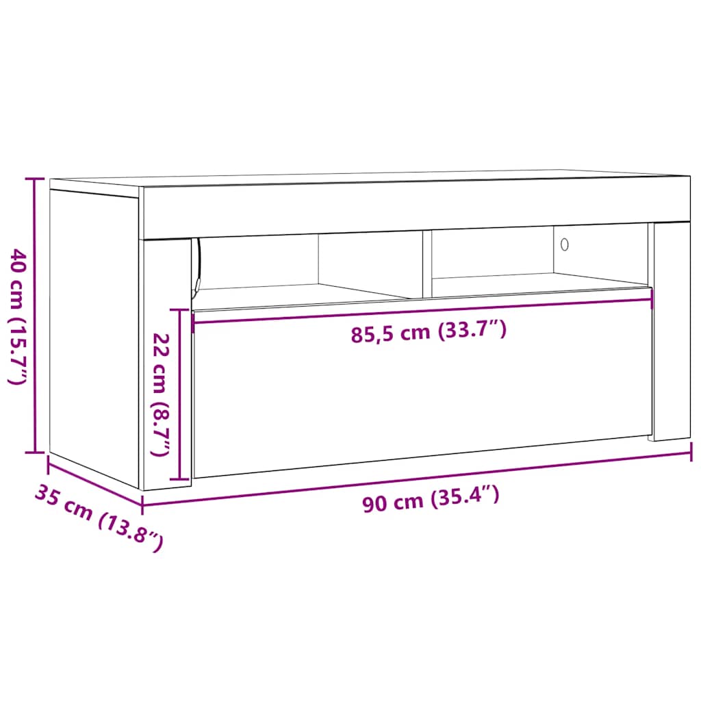 Mueble de TV con luces LED blanco 90x35x40 cm