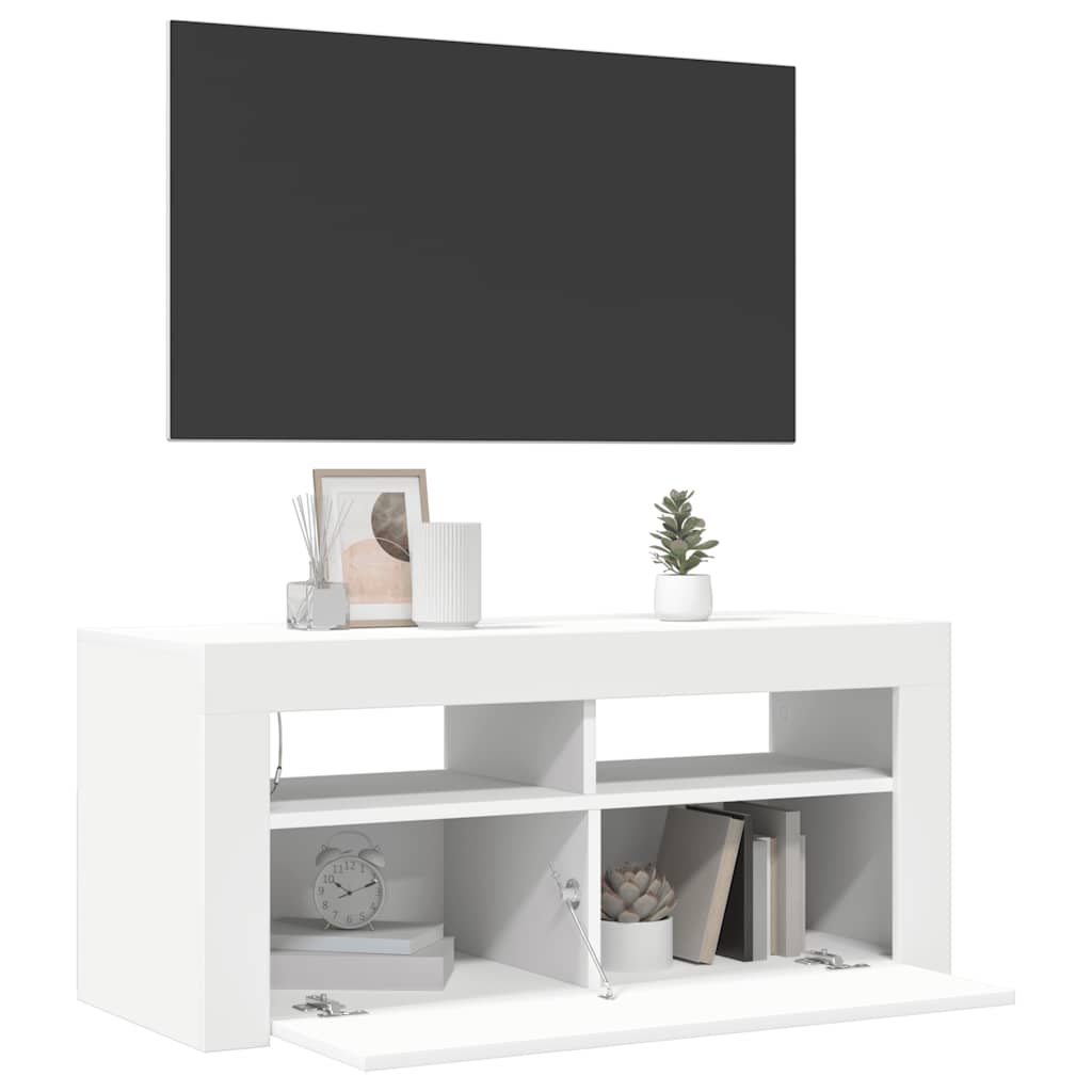 Mueble de TV con luces LED blanco 90x35x40 cm