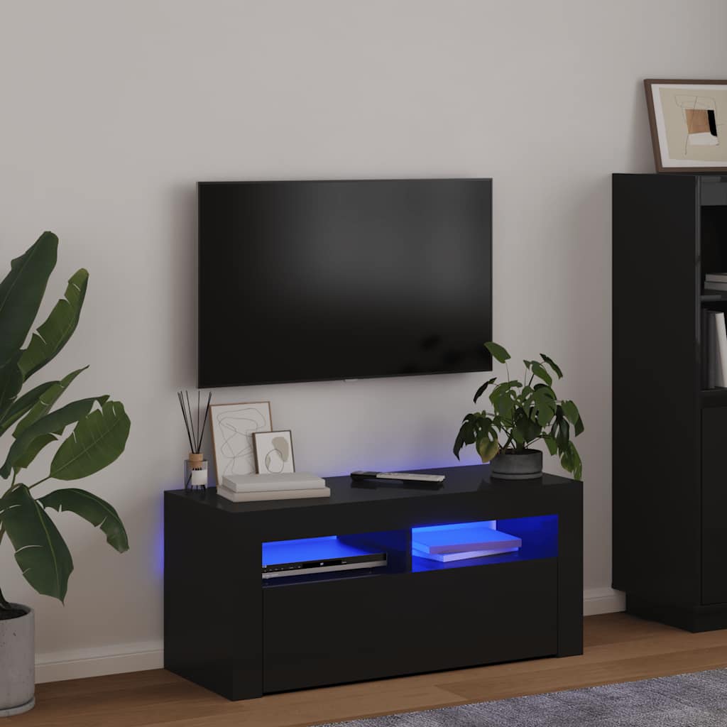 Móvel de TV com luzes LED branco brilhante 90x35x40 cm