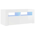 Mueble de TV con luces LED blanco brillante 90x35x40 cm