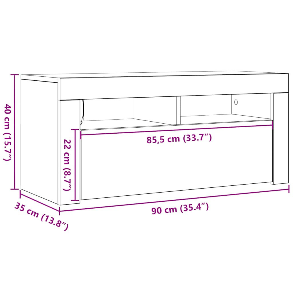 Mueble de TV con luces LED blanco brillante 90x35x40 cm
