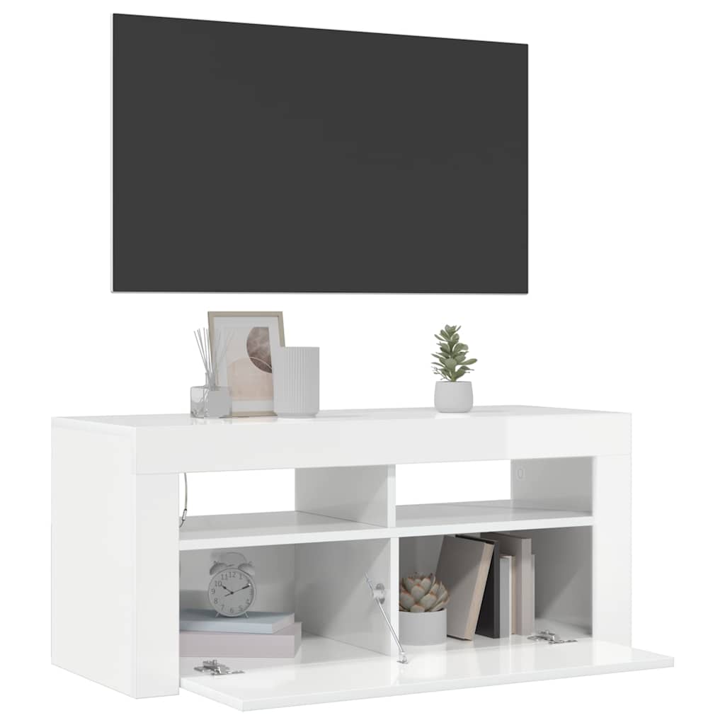 Mueble de TV con luces LED blanco brillante 90x35x40 cm