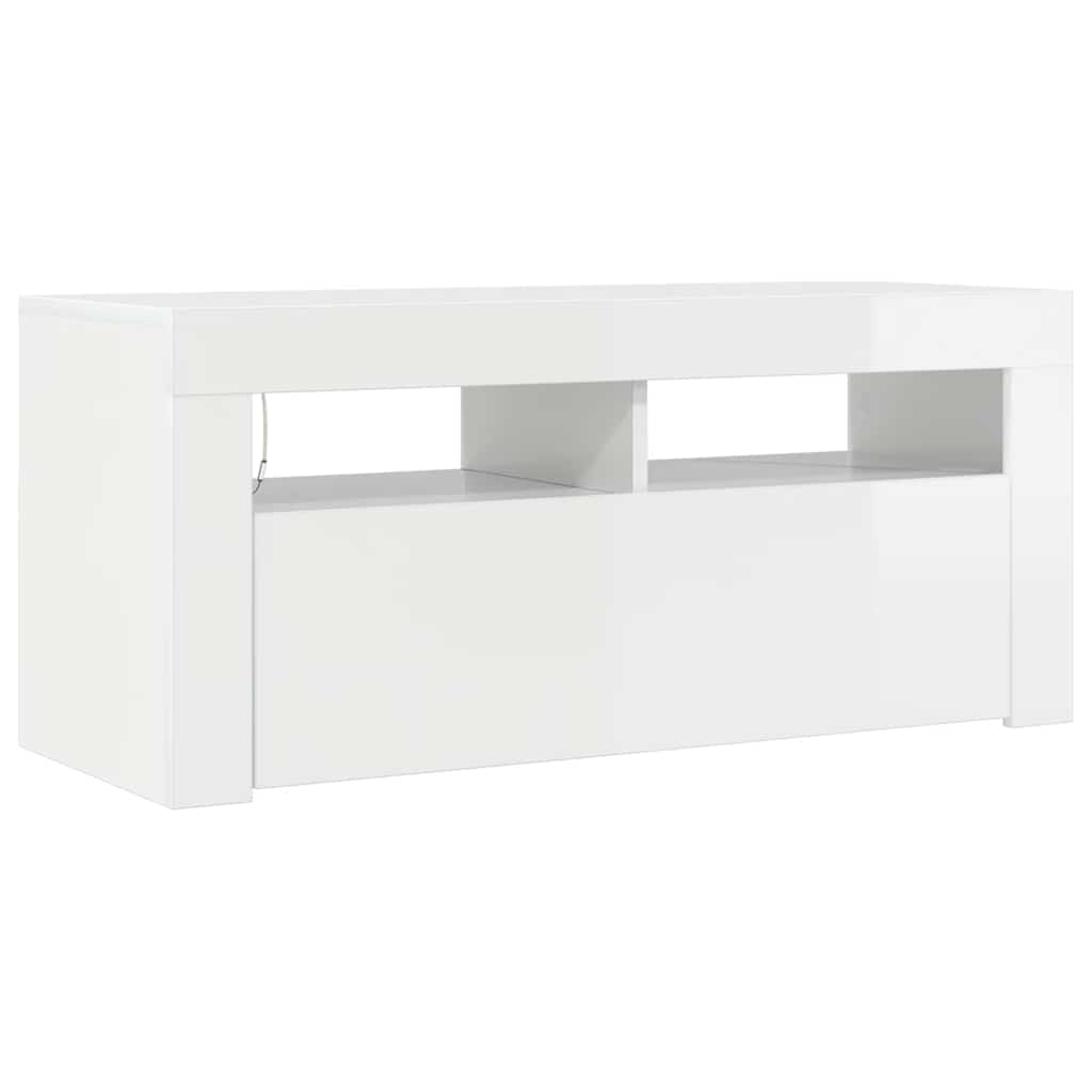 Mueble de TV con luces LED blanco brillante 90x35x40 cm