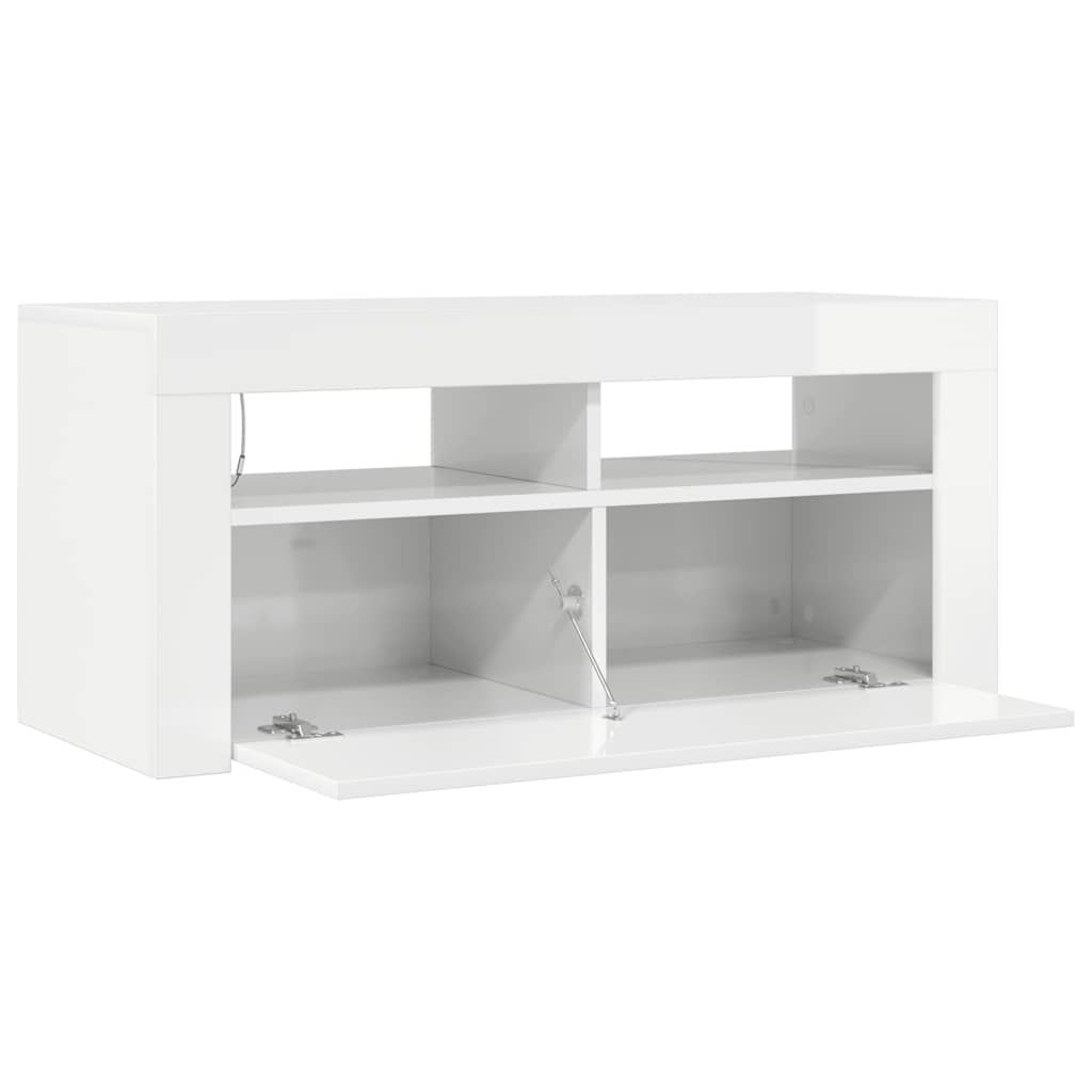 Mueble de TV con luces LED blanco brillante 90x35x40 cm
