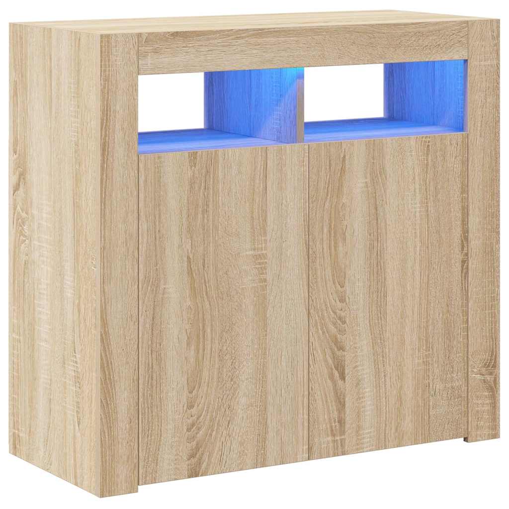 Aparador con luces LED roble Sonoma 80x35x75 cm