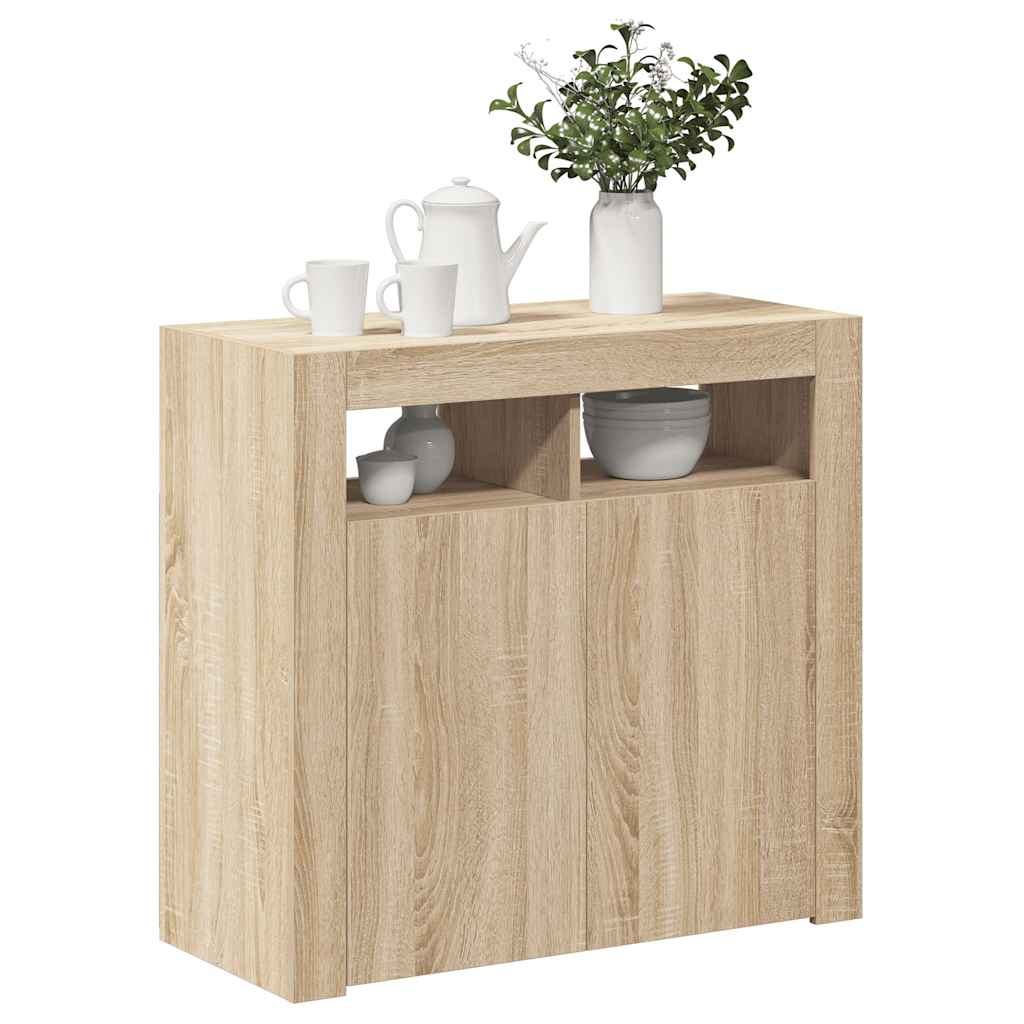 Aparador con luces LED roble Sonoma 80x35x75 cm