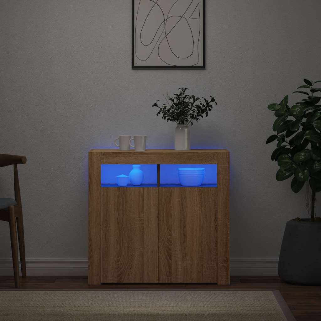 Aparador con luces LED roble Sonoma 80x35x75 cm